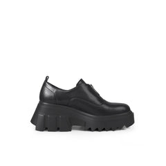 JadyRose | Chunky Heel Pure Zipper Genuine Leather Sneaker - Black