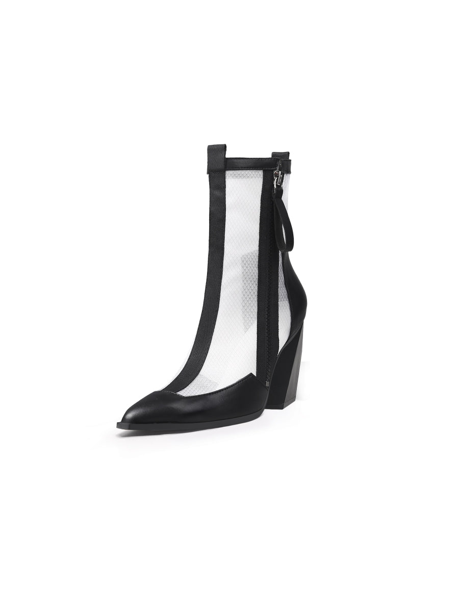 JadyRose | Geometry Block Heel Summer Boots - Black