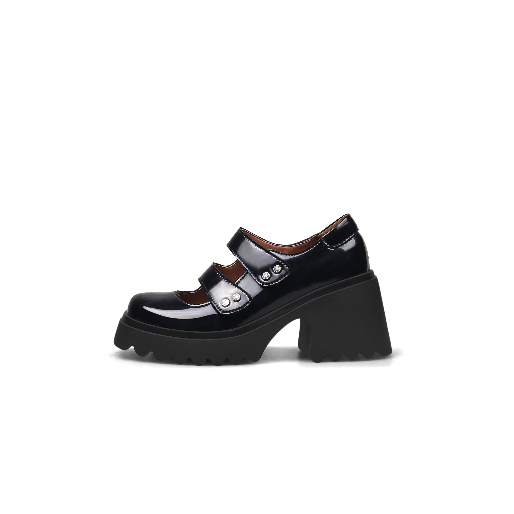 JADYROSE | DOUBLE STRAPS PLATFORM LEATHER LOAFER BLACK