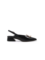 JadyRose | Pearl Ring Deco Croc-Embossed Leather Slingback Black