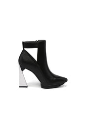 JadyRose | Triangled Heel Cut Out High Heel Leather Boots - Black