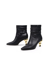 JadyRose | Slouchy Gold Kettle Heeled Black Ankle Boot