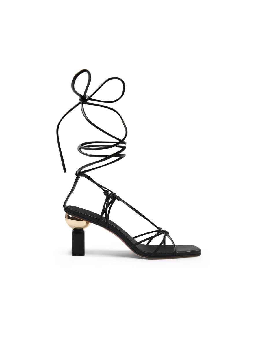 JadyRose | BECKAS Knots Strap Leather Black Sandal