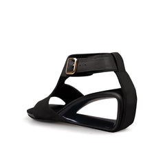 JADY ROSE | CUT-OUT PEEP TOE SUEDE WEDGE SANDAL - BLACK