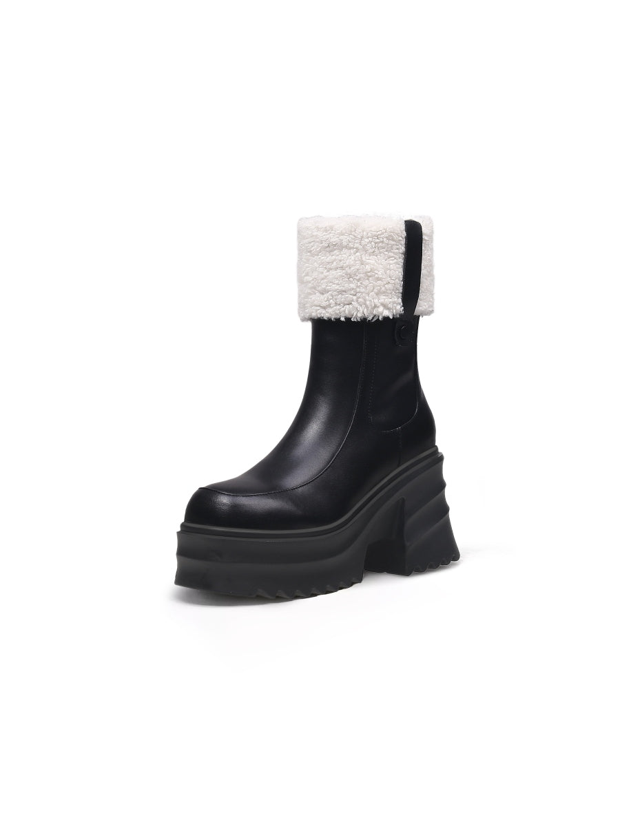 JadyRose | Chunky Heel Faux Fur Lined Black Chelsea Boot