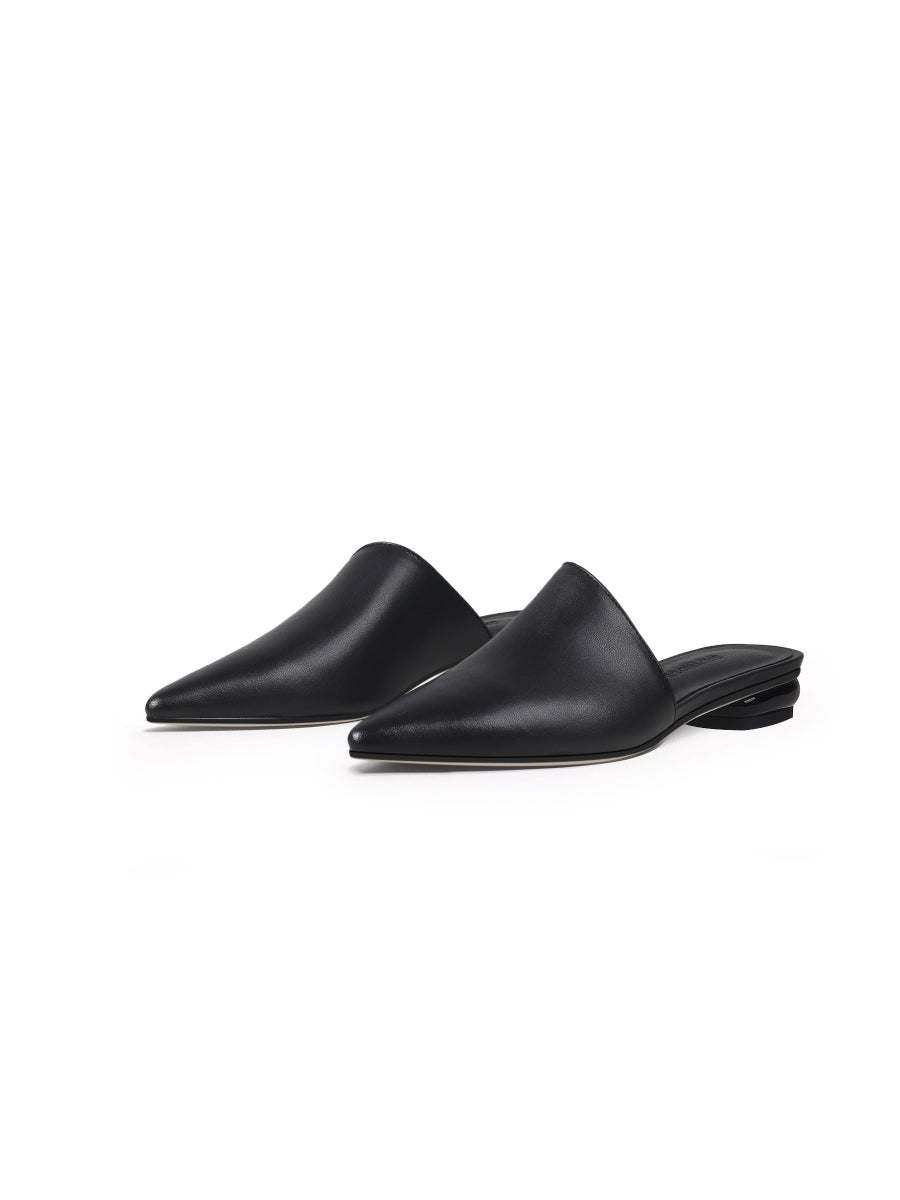 JadyRose | Sharp Toe Classic Leather Mule - Black