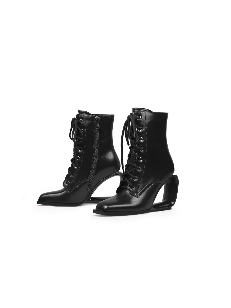 JadyRose | Elevator Wedge-Heel Shoelace Back Leather Boot