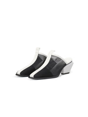 JadyRose | Geometry Block Point Toe Mid Heel Mules - Black