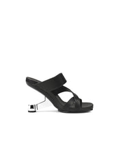 JadyRose | Black Criss-Cross Toe Elevator Heel Leather Slides