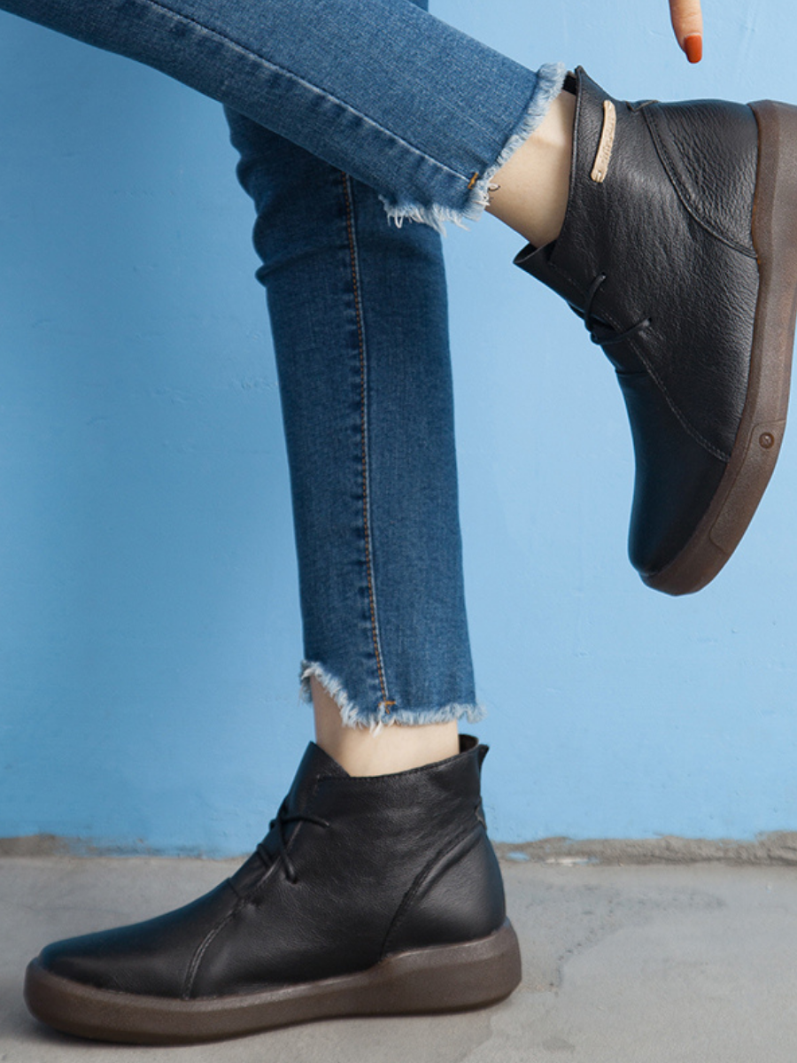 Rumour Has It | Modern Lace-Up Leather Ankle Boots - Black