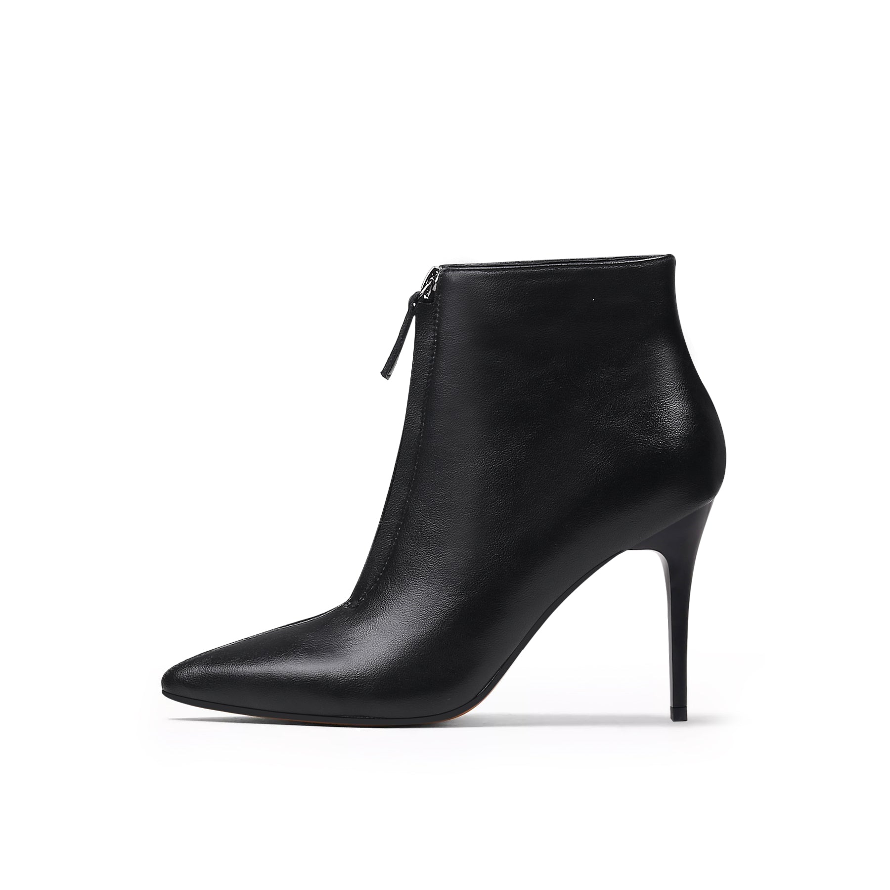 JADY ROSE | FRONT ZIPPER LEATHER STILETTO BOOTIE - BLACK