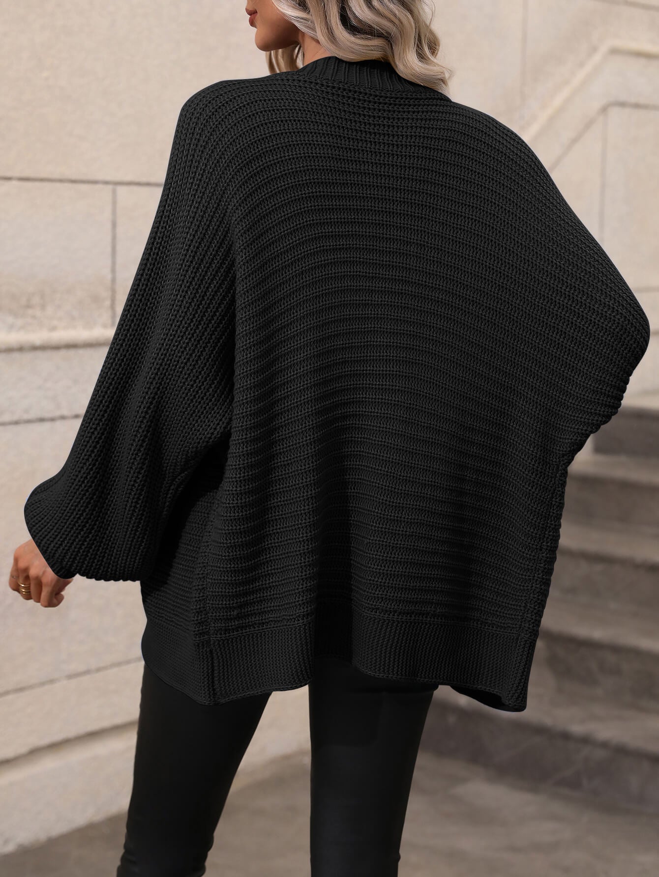 BUTTON UP OVERSIZED KNIT CARDIGAN - BLACK