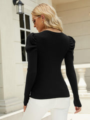 SHRUG PUFF SHOULDER KNIT TOP - BLACK