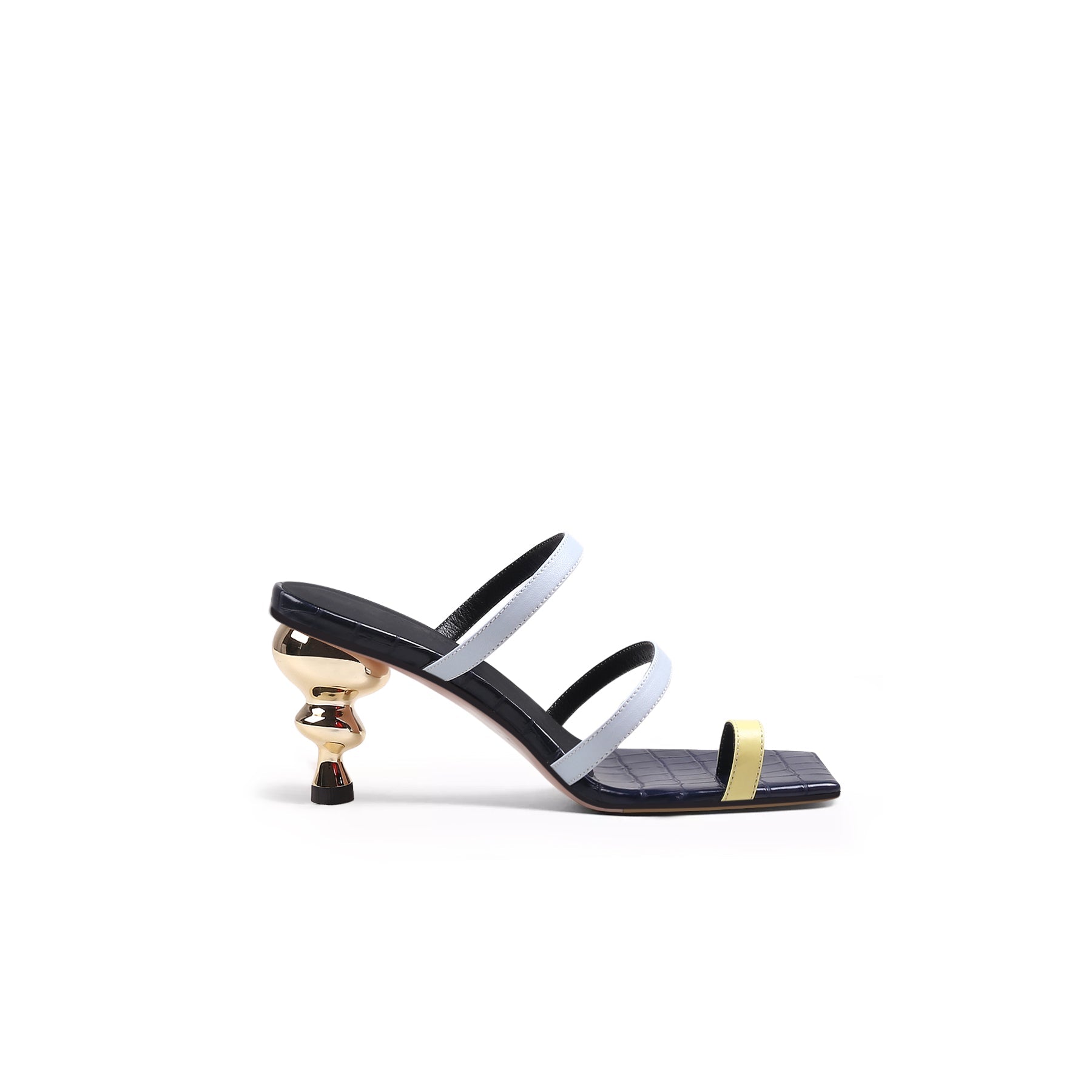 JADY ROSE | TOE-STRAP METALLIC HEEL LEATHER SANDAL - BLACK