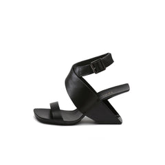 JadyRose | Twist Strap Open-Heel Leather Slide Sandal - Black