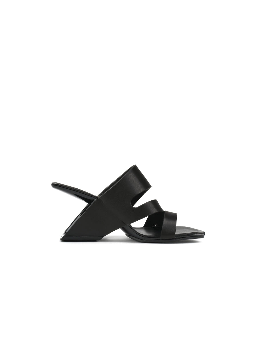 JadyRose | Black Cross Strap Leather Wedge Slides