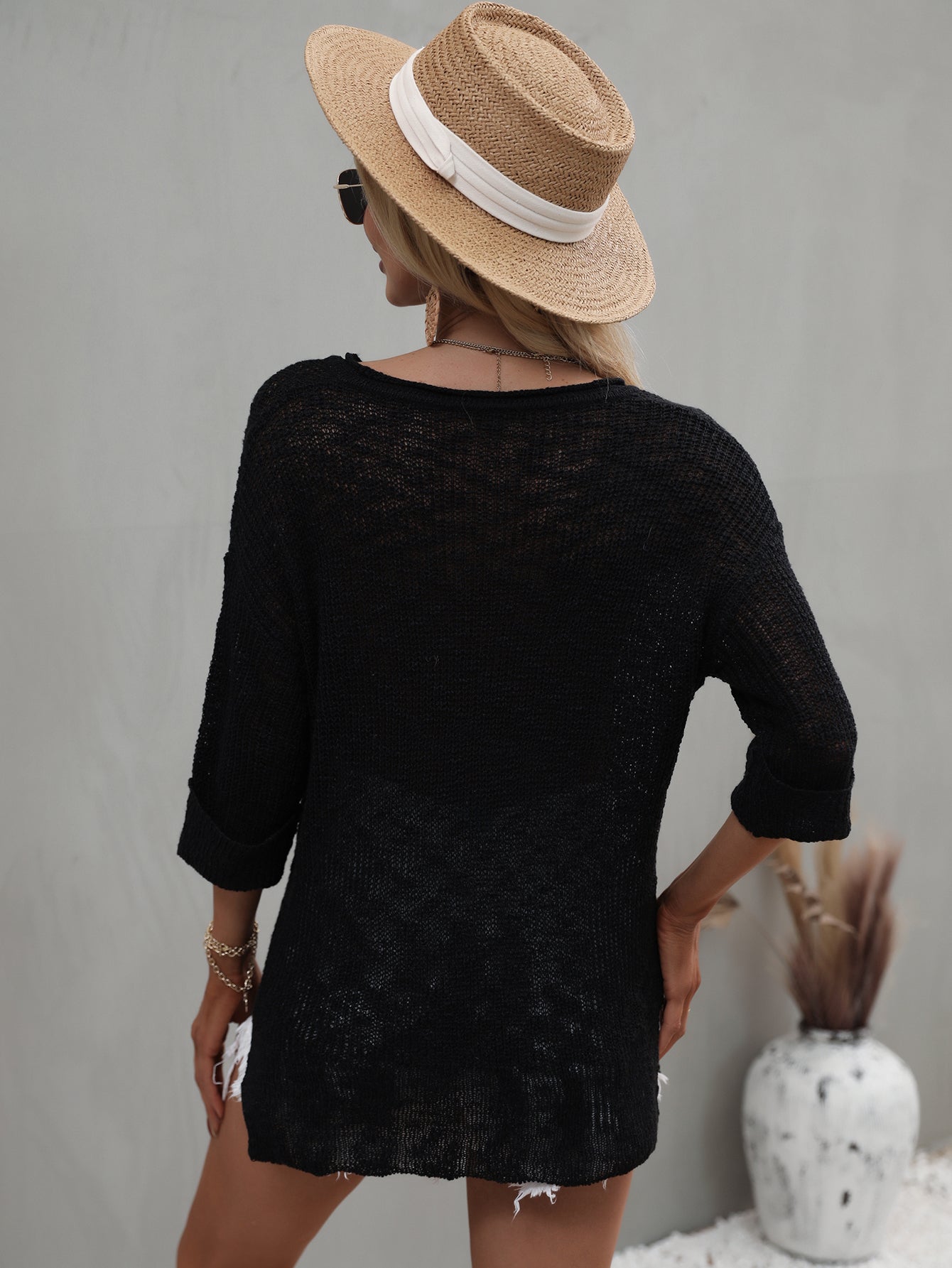 CAUGHT KNIT TOP - BLACK