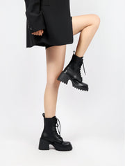 JADY ROSE | BLACK LEATHER MANE TRIM COMBAT BOOT