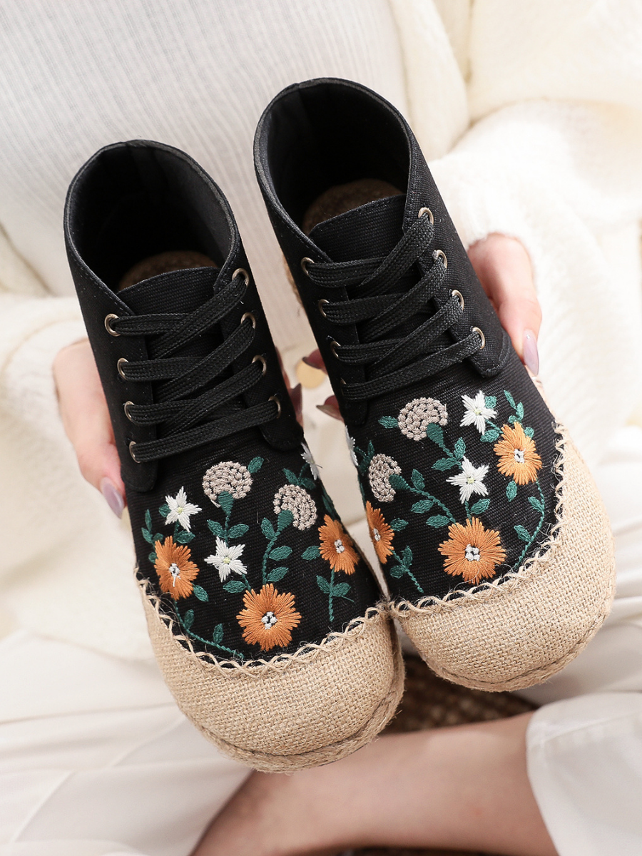 Cactus Rose | Embroidered Floral Head Hi-Top Sneakers Espadrilles