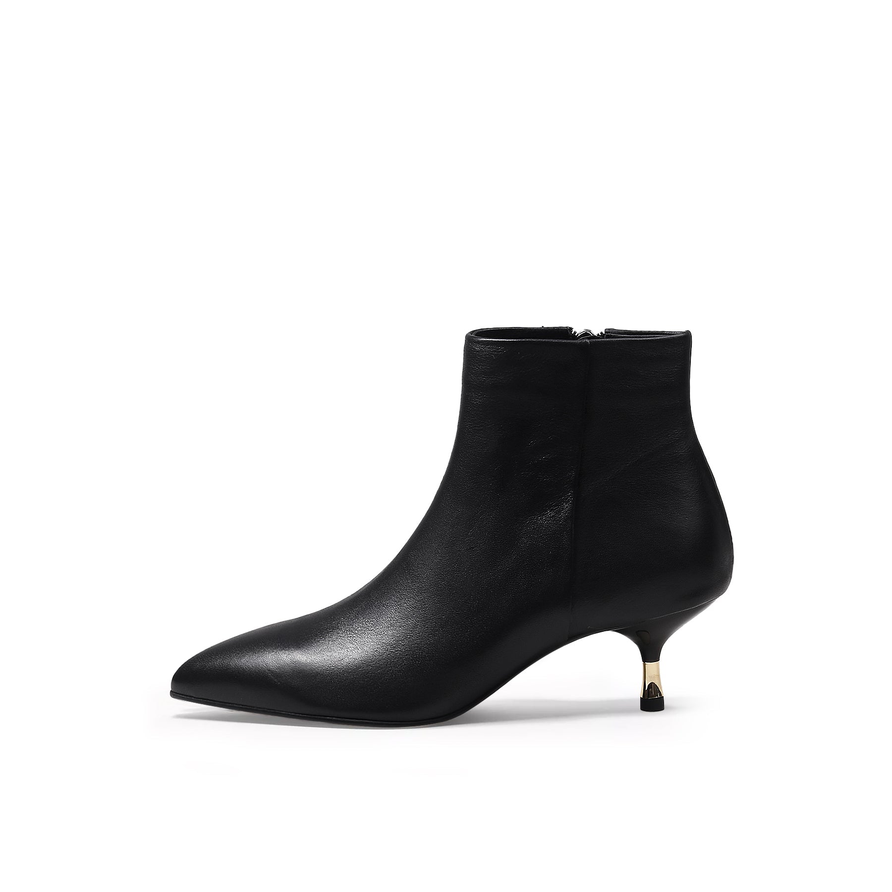 JADY ROSE | GOLDEN KITTEN HEEL LEATHER BOOTIE - BLACK