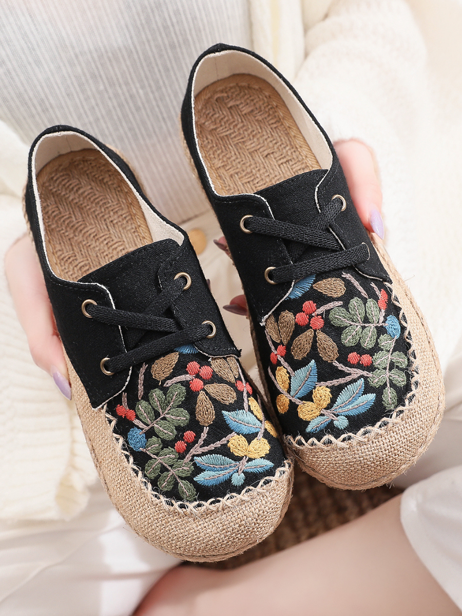 Cactus Rose | Playground Embroidered Linen Boat Shoes - Black