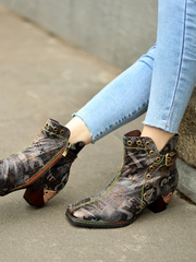 SOFFIA | Antique Prints With Metallic Stud Moto Boot