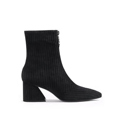 JADY ROSE | CORDUROY BLOCK HEEL ANKLE BOOT - BLACK