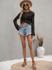 AIDA CROCHET KNIT TOP - BLACK