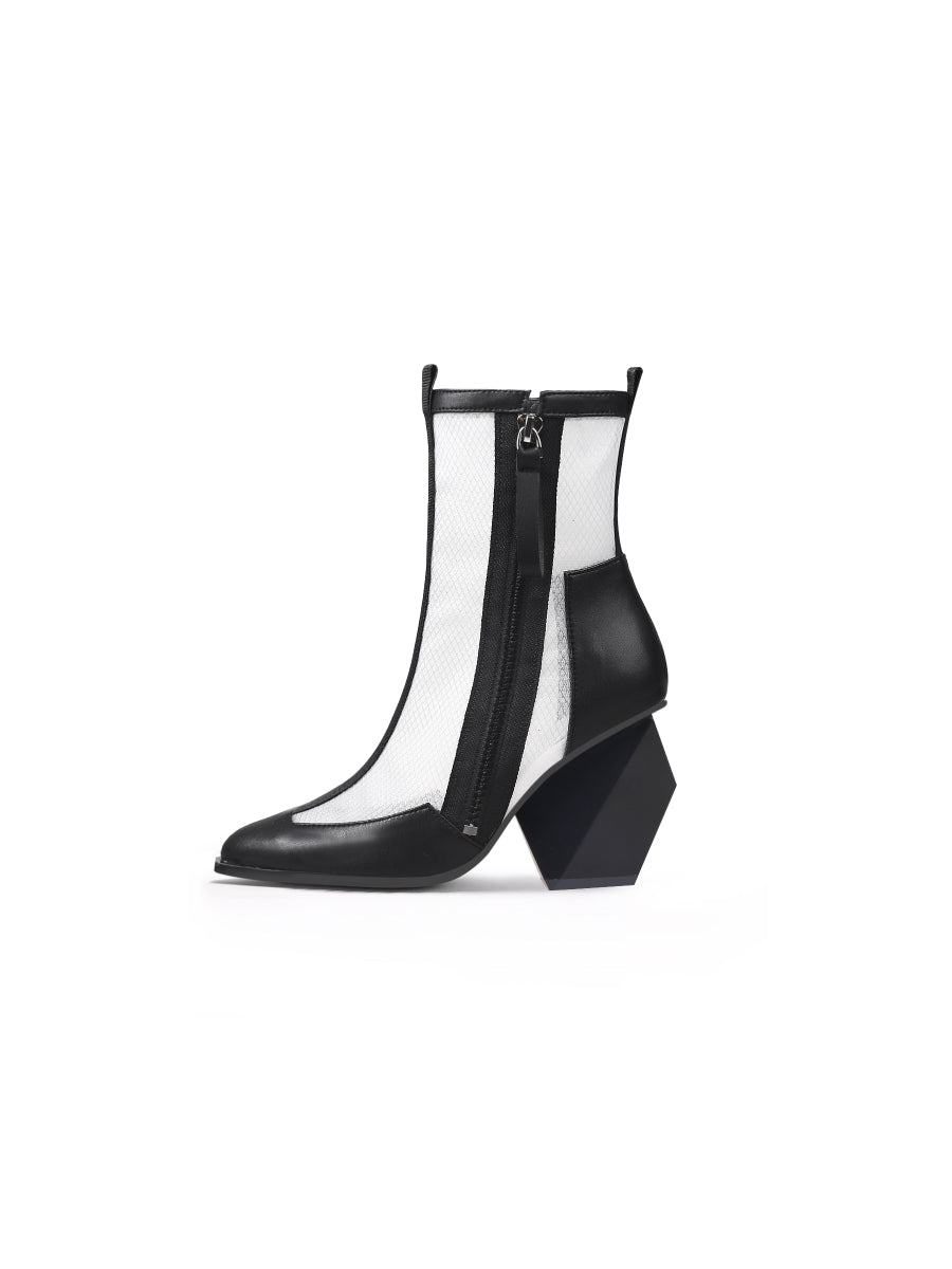 JadyRose | Geometry Block Heel Summer Boots - Black