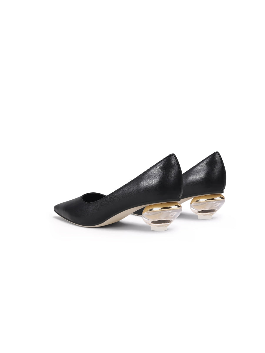 JadyRose | Genuine Leather Black & Crystal Bowl-Heel Pump