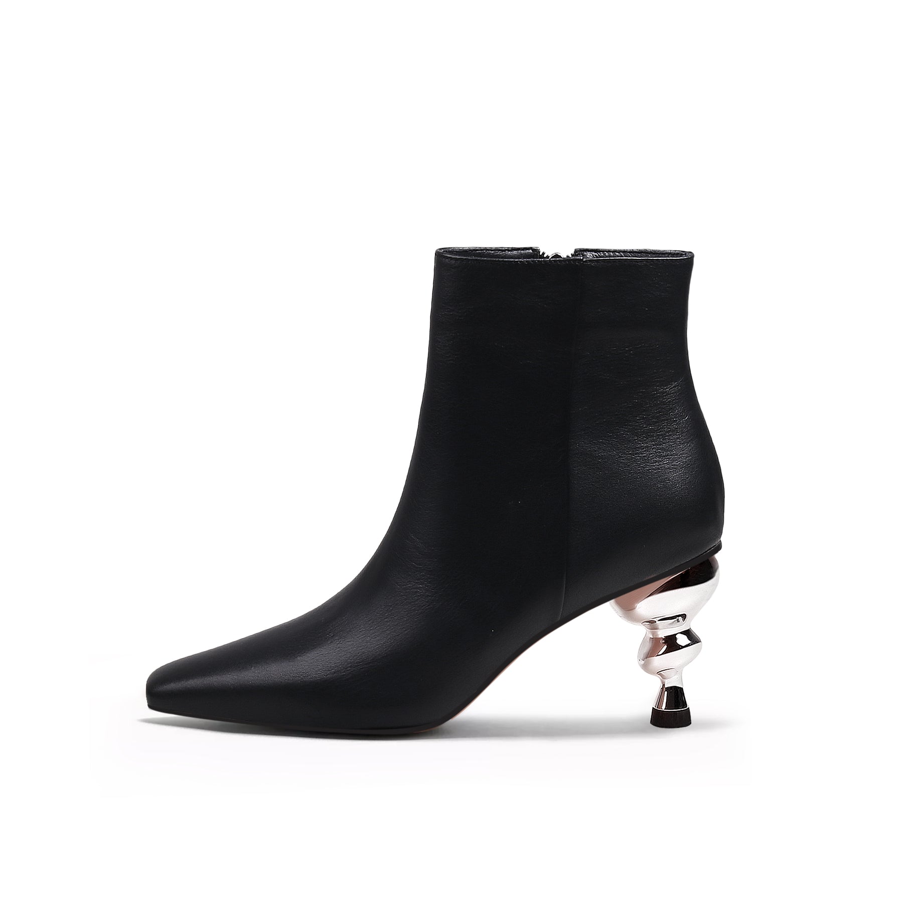 JADY ROSE | CAP HEEL LEATHER BOOTIE - BLACK