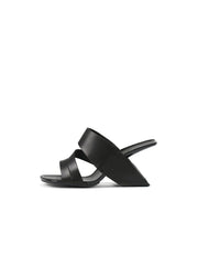 JadyRose | Black Cross Strap Leather Wedge Slides