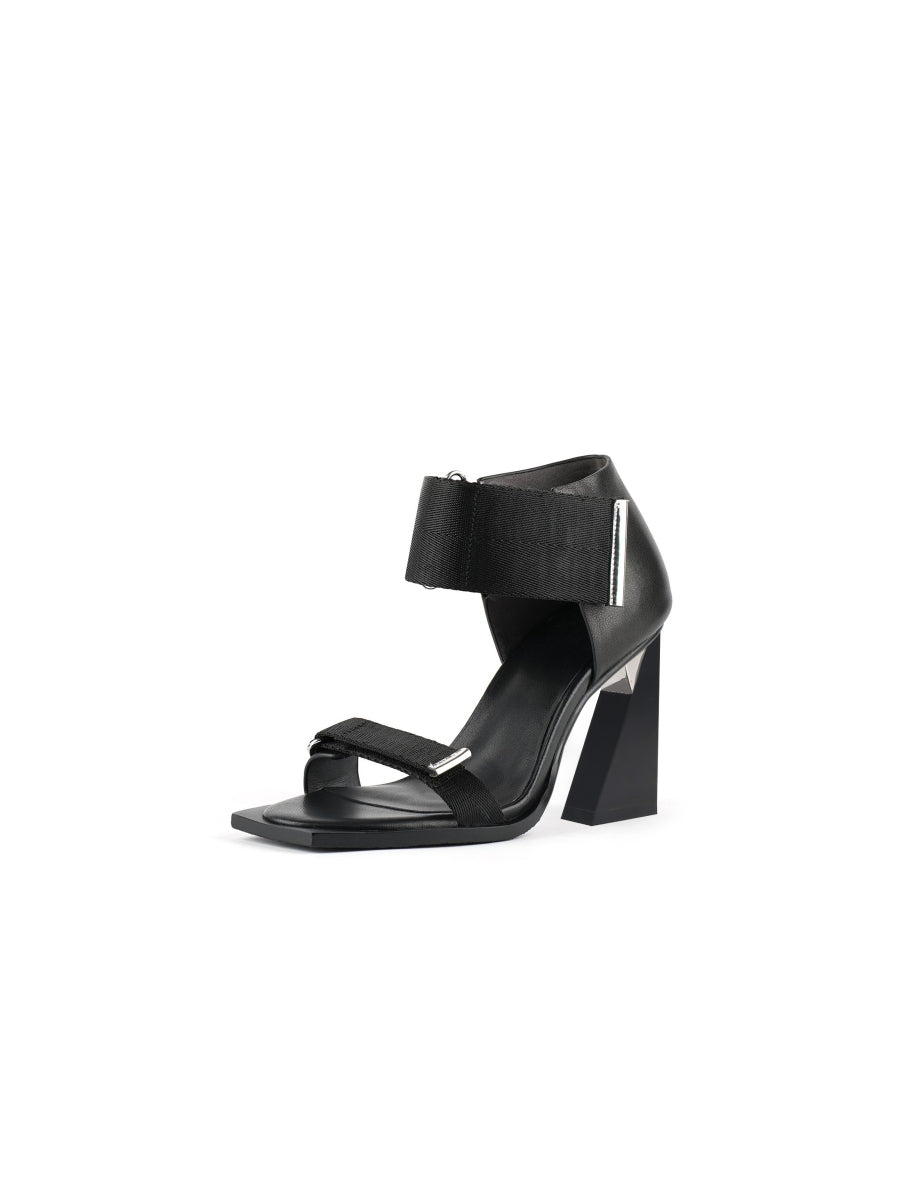 JadyRose | ALIDIA Black Leather Heel Sandal