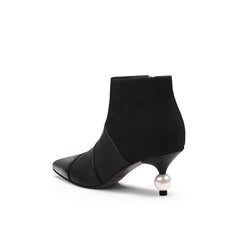 JADY ROSE | PEARL KITTEN HEEL LEATHER BOOTIE - BLACK