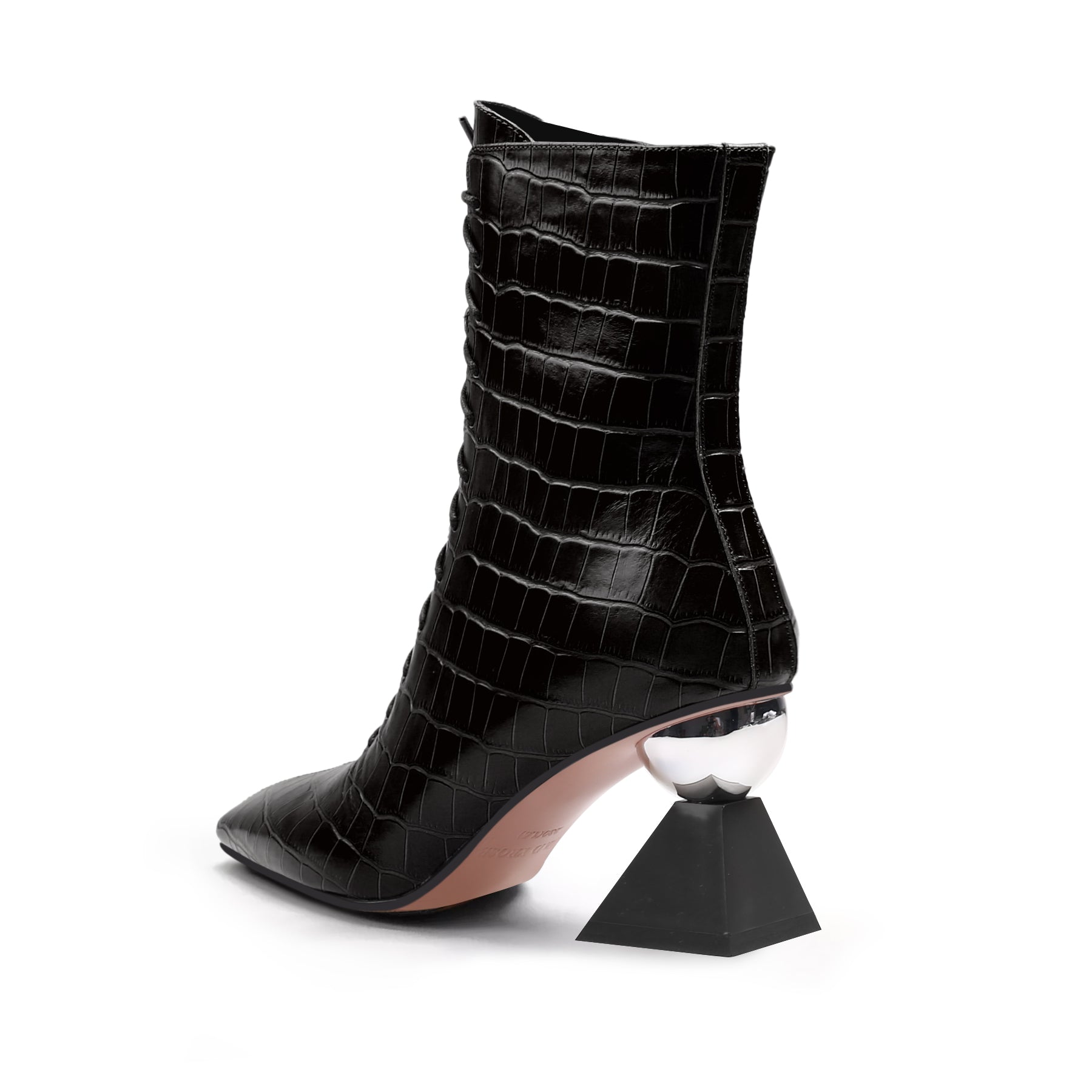 JADY ROSE | CRYSTAL HEEL CROC EMBOSSED LEATHER BOOTIE - BLACK