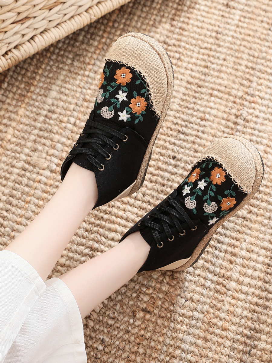 Cactus Rose | Embroidered Floral Head Hi-Top Sneakers Espadrilles