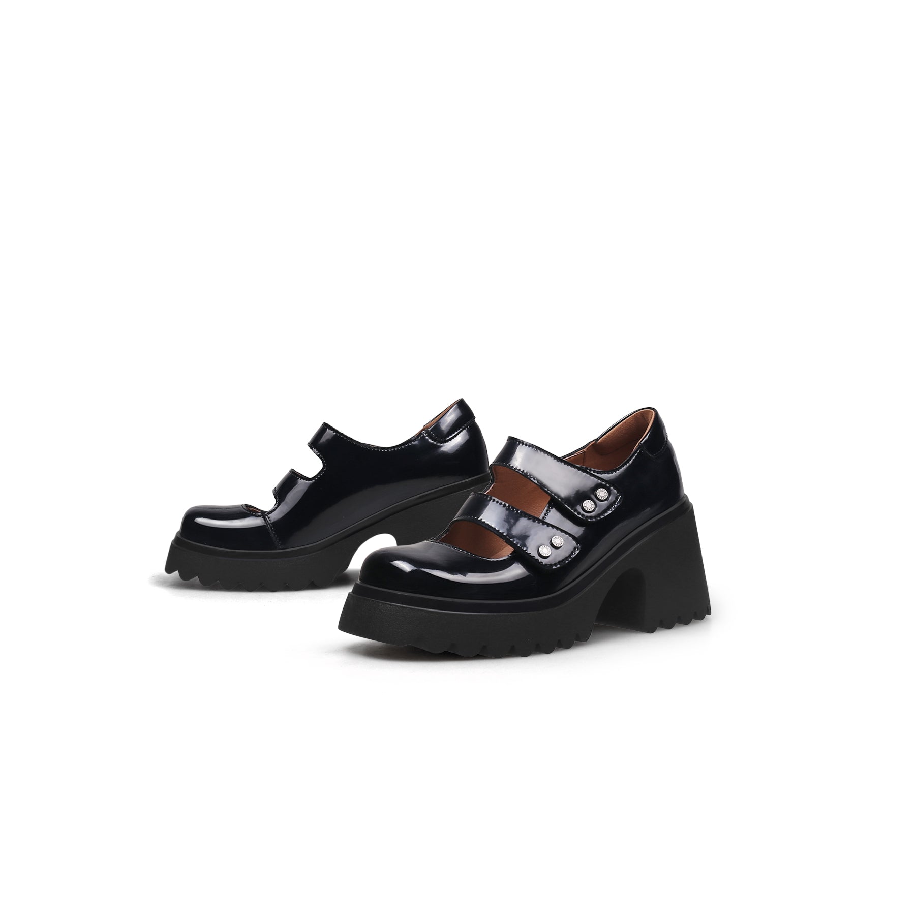 JADYROSE | DOUBLE STRAPS PLATFORM LEATHER LOAFER BLACK