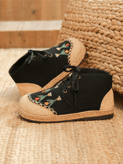 CACTUS ROSE | BLACK RETRO EMBROIDERED LINEN SNEAKER