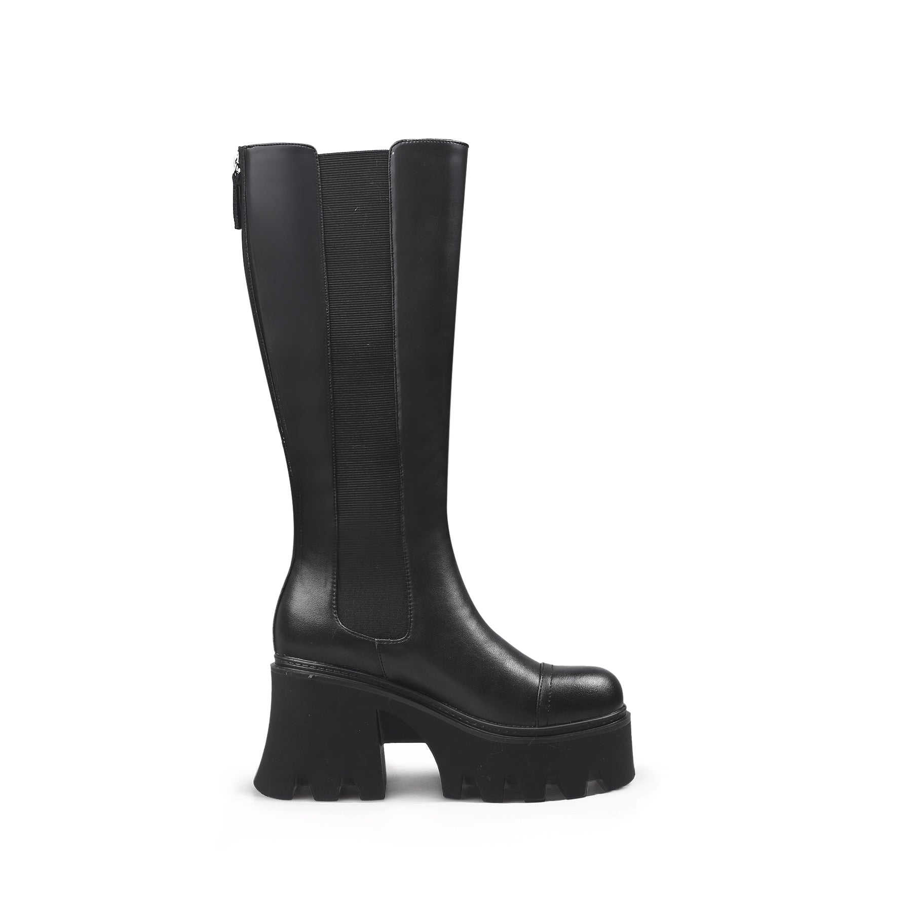 JADY ROSE | CHUNKY HEEL KNEE HIGH LEATHER BOOT - BLACK