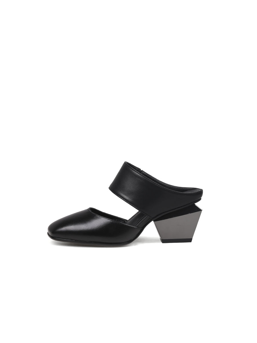 JadyRose | TINA Geometric Heel Black Leather Sandal