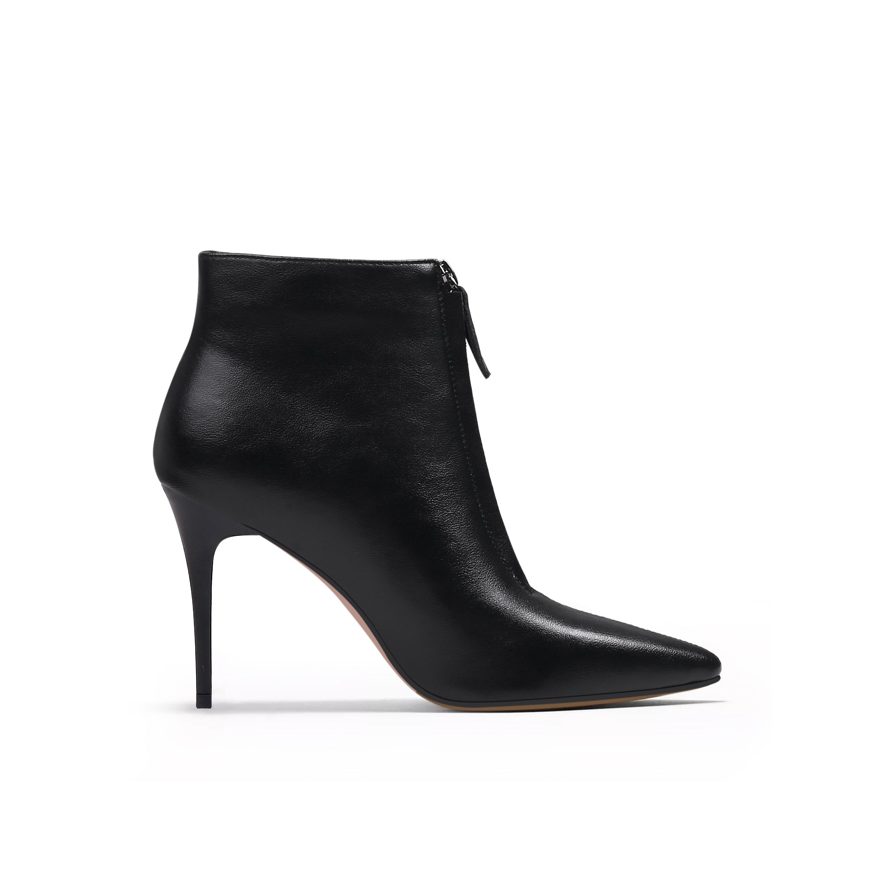 JADY ROSE | FRONT ZIPPER LEATHER STILETTO BOOTIE - BLACK