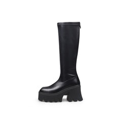 JADY ROSE | LUG SOLE KNEE HIGH LEATHER BOOT - BLACK