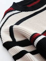 Smaibulun | Black White Red Stripe Crew Neck Knit Top