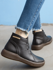 Rumour Has It | Modern Lace-Up Leather Ankle Boots - Black