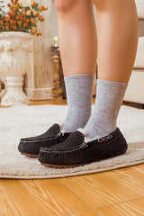 SMAIBULUN Ugg | WOOL LINED SUEDE MOCCASIN SLIPPER - BLACK