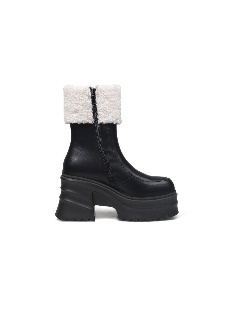 JadyRose | Chunky Heel Faux Fur Lined Black Chelsea Boot