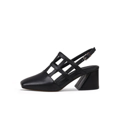 JADY ROSE | CAGED-STRAP LEATHER SLINGBACK - BLACK