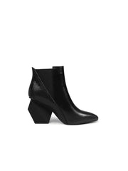 JadyRose | Black Texture Geometry Mid Heel Leather Chelsea Boots Ankle Boots