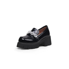 JADYROSE | CRYSTAL DECO GLOSSY LEATHER LOAFER BLACK