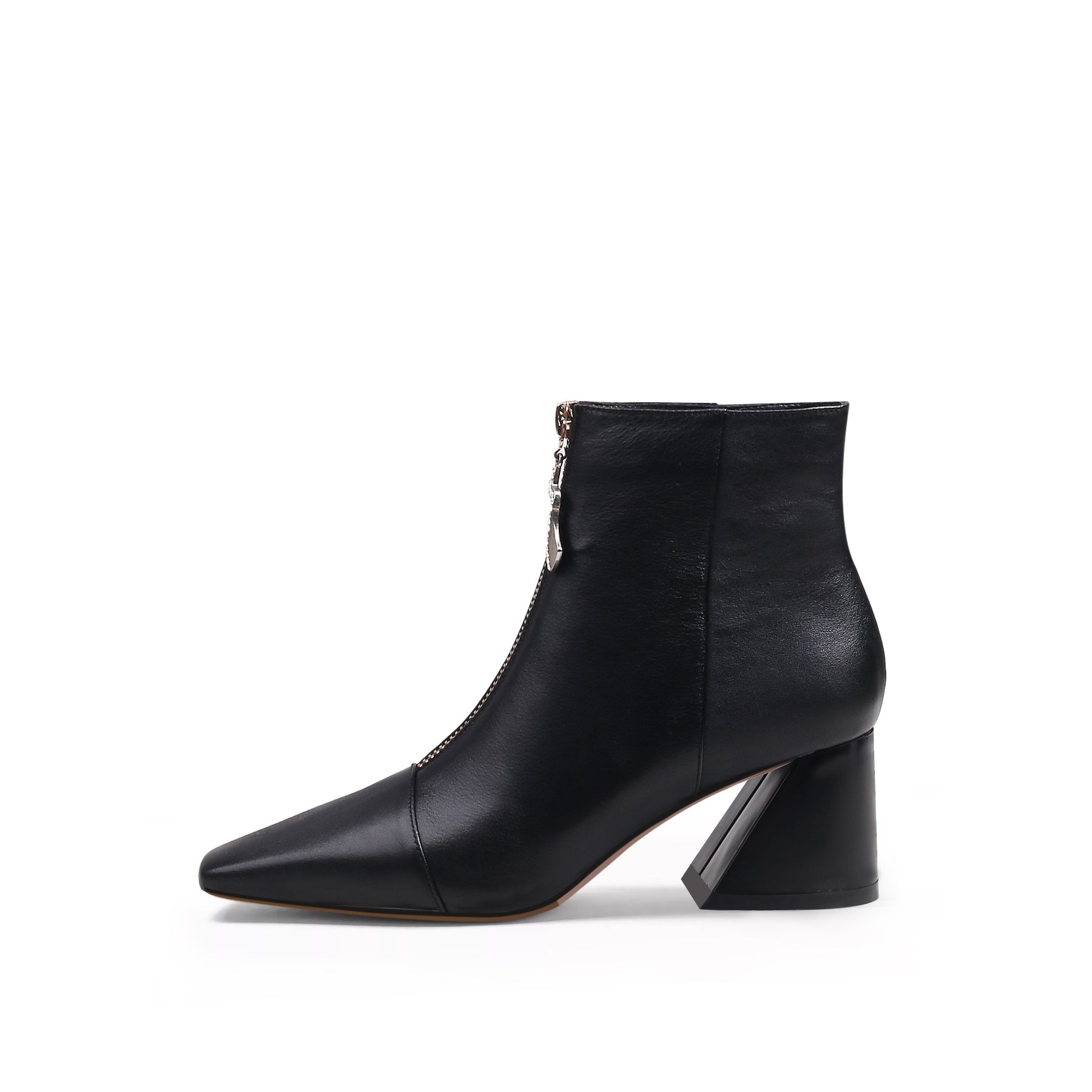 JADY ROSE | BLOCK HEEL LEATHER ANKLE BOOT - BLACK